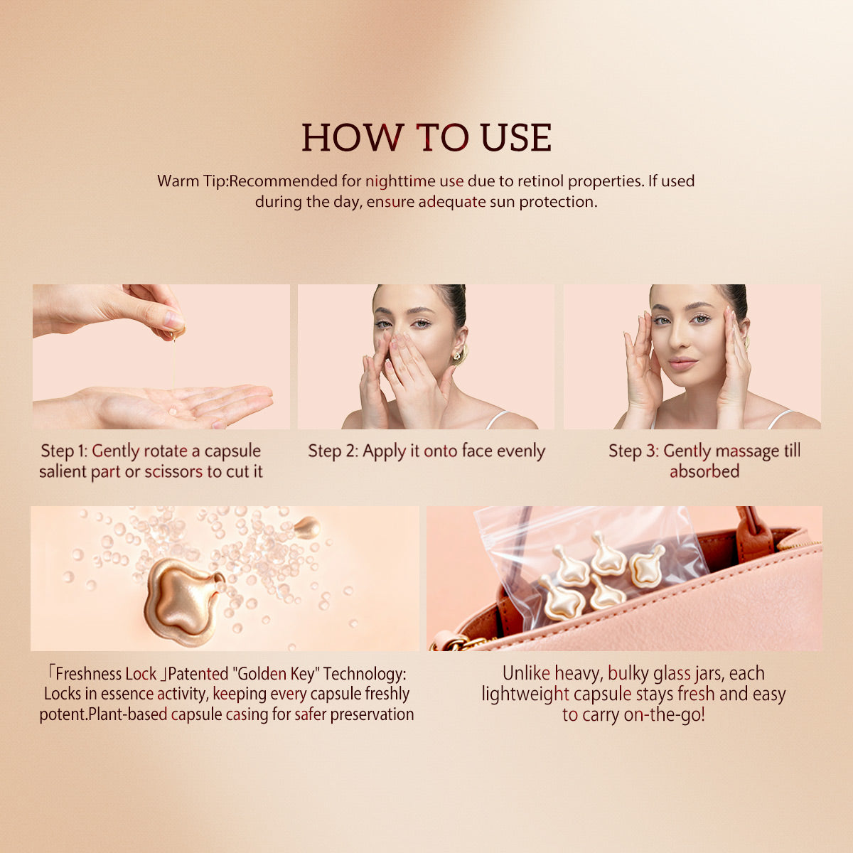 HKH Bakuchiol Retinol Serum Capsules: 30 Single-Dose Anti-Aging Wrinkle Serum with HPR & Vitamin C for Women 25-55 - Improves Wrinkles & Dark Spots - Firming Smoothing & Hydrating - Travel-Friendly