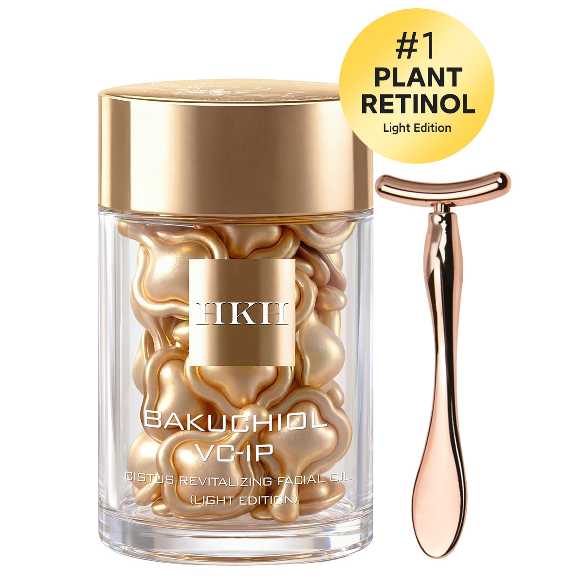 HKH Plant Retinol (Low-Irritation)+ Vitamin C TIME CAPSULE Rapid Skin Renewing Anti-Aging Face Serum Capsules, Improve Appearance of Dark Spots, Tone, Fine Lines, Travel Friendly (30 Capsules)